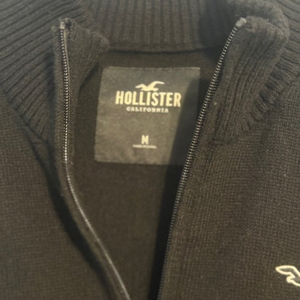Hollister Black Quarter Zip Pullover Sweater Mock Neck Ribbed Knit Medium - Picture 8 of 9